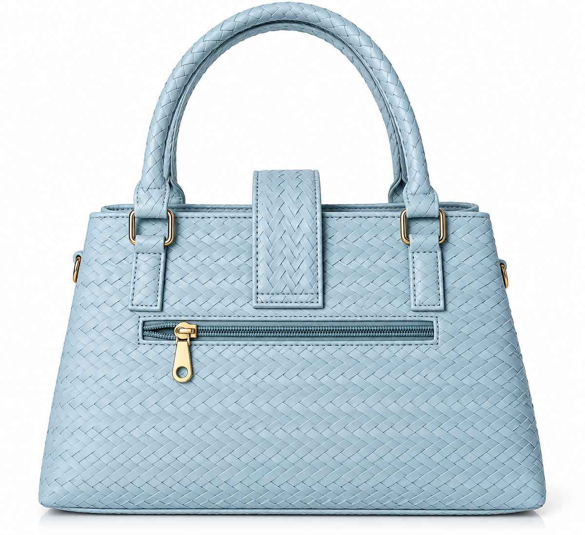 Woven-Texture Triangular Lock Handbag