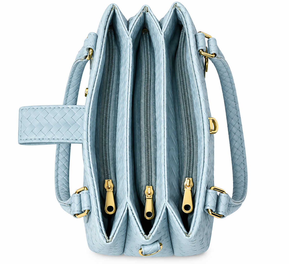 Woven-Texture Triangular Lock Handbag