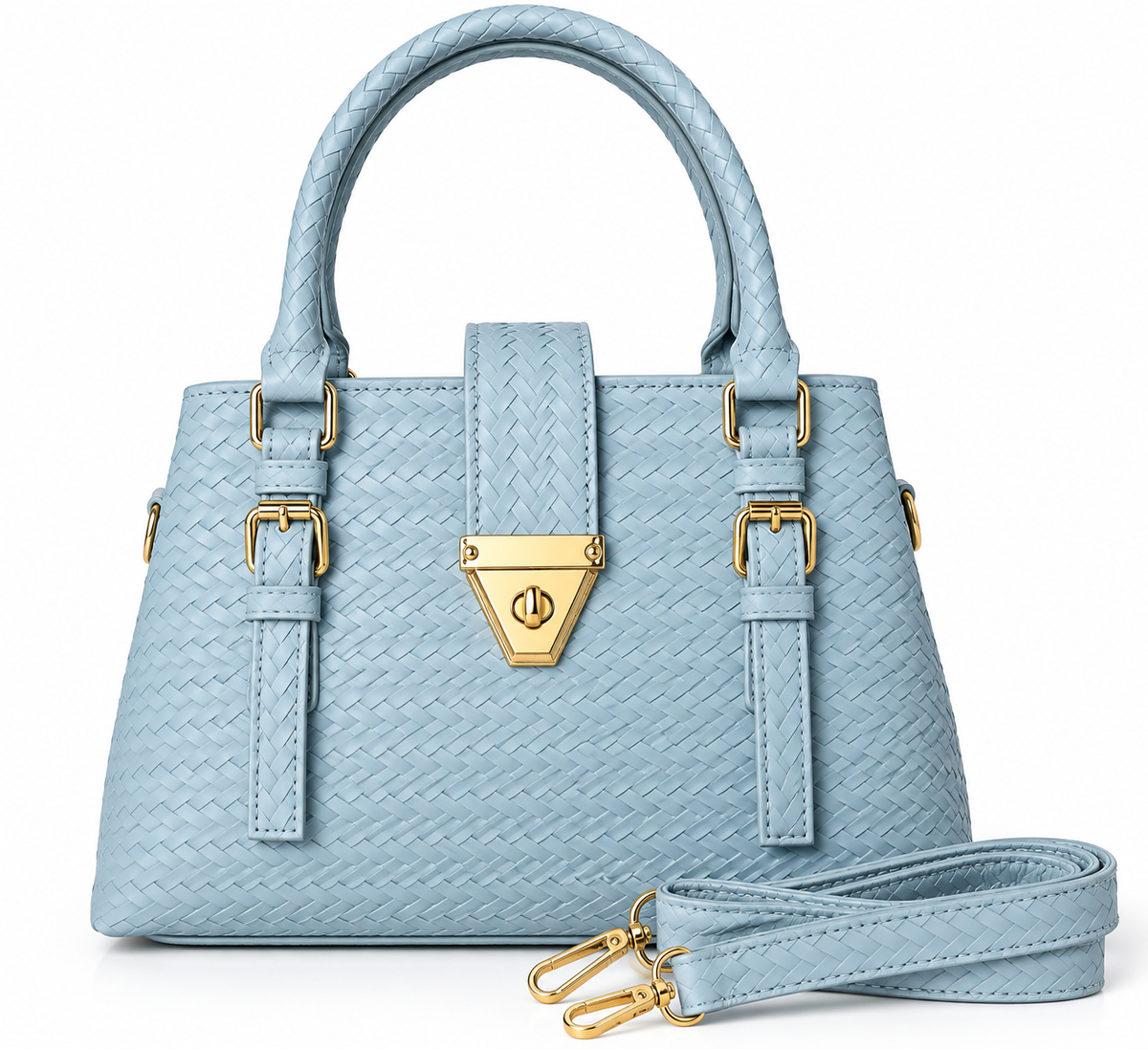 Woven-Texture Triangular Lock Handbag