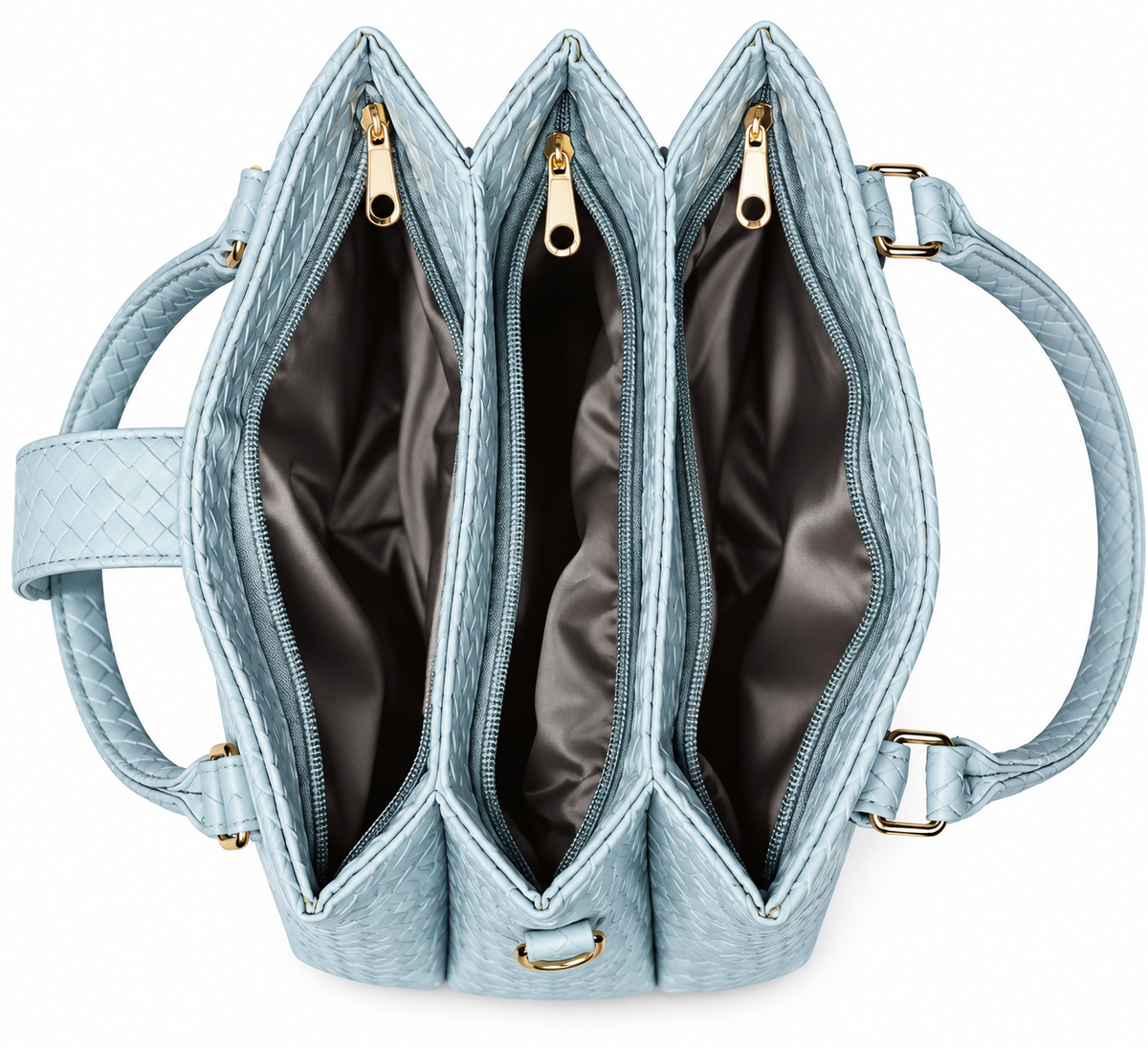 Woven-Texture Triangular Lock Handbag