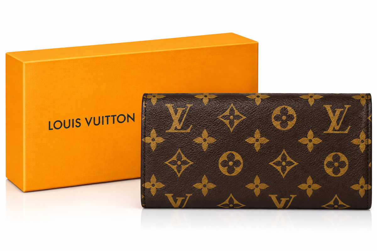 Monogram Style Women’s Long Clutch Wallet - Dark Brown
