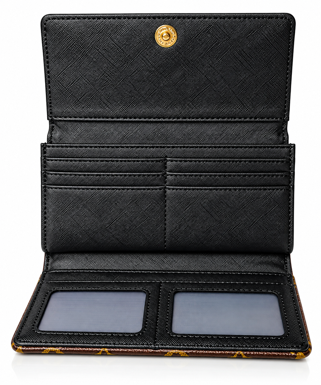 Monogram Style Women’s Long Clutch Wallet - Dark Brown