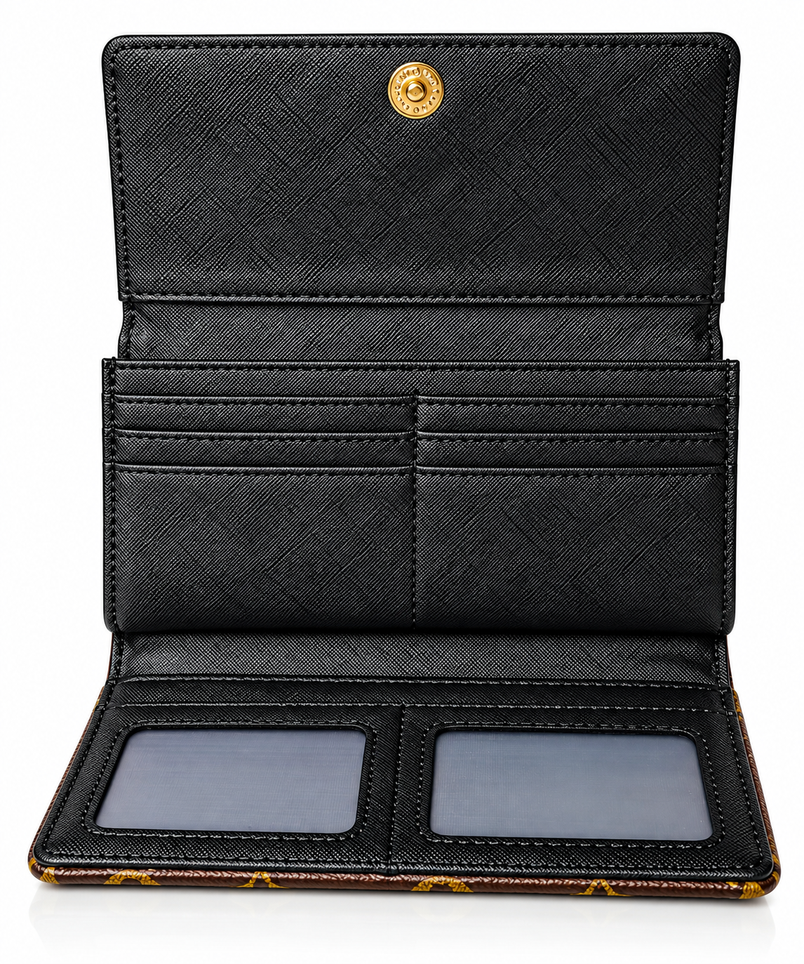 Monogram Style Women’s Long Clutch Wallet - Dark Brown