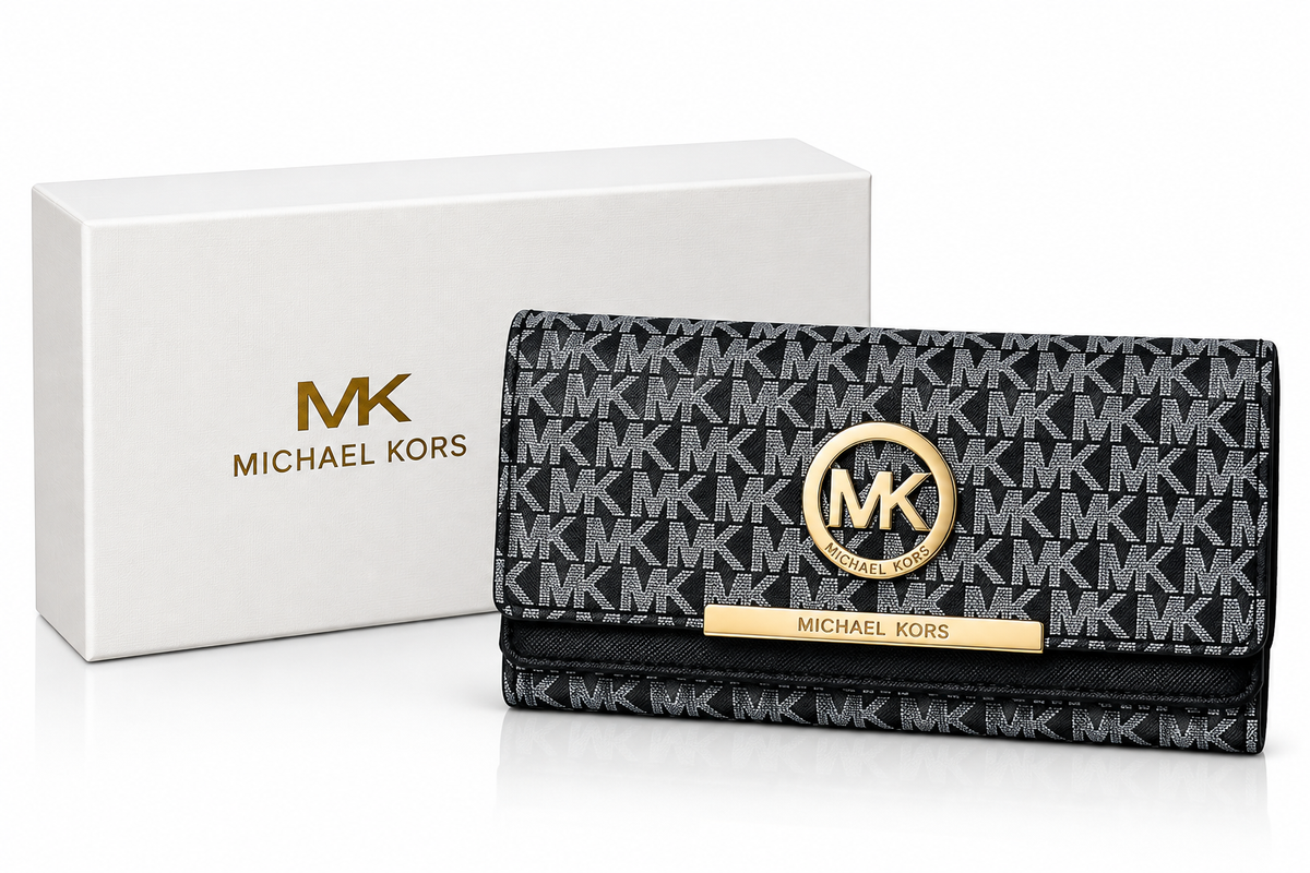 MK Style Women’s Long Clutch Wallet - Black & Grey