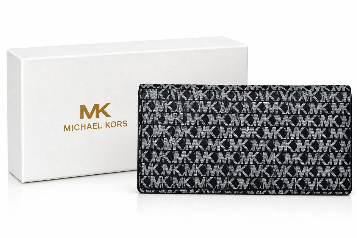 MK Style Women’s Long Clutch Wallet - Black & Grey