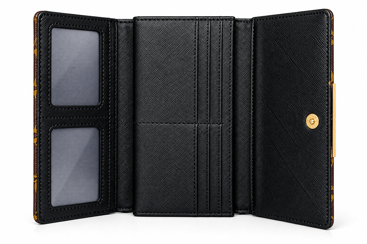 Monogram Style Women’s Long Clutch Wallet - Dark Brown
