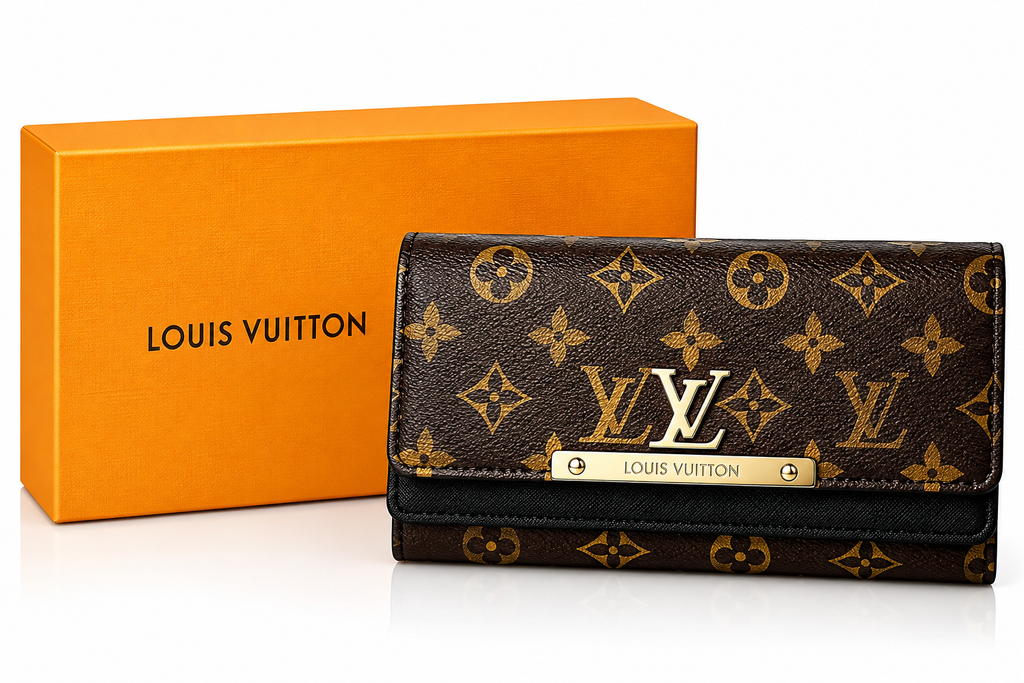 Monogram Style Women’s Long Clutch Wallet - Dark Brown