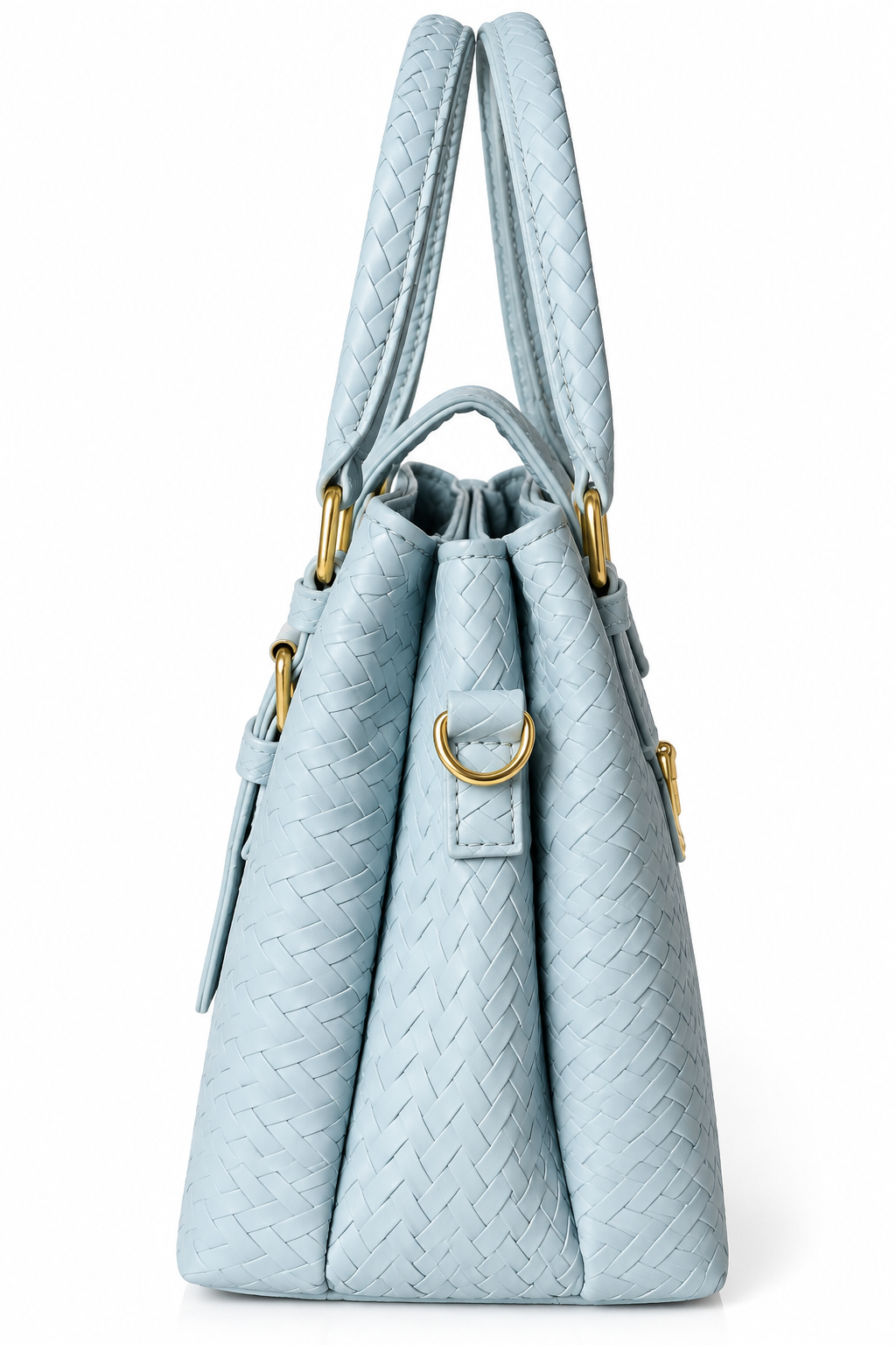Woven-Texture Triangular Lock Handbag