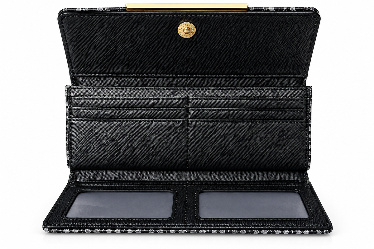 MK Style Women’s Long Clutch Wallet - Black & Grey