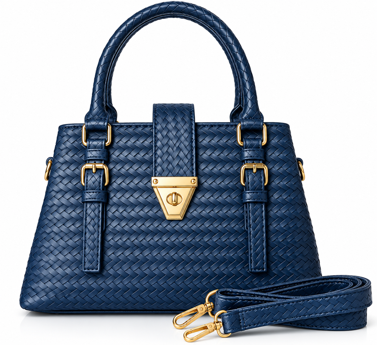 Woven-Texture Triangular Lock Handbag