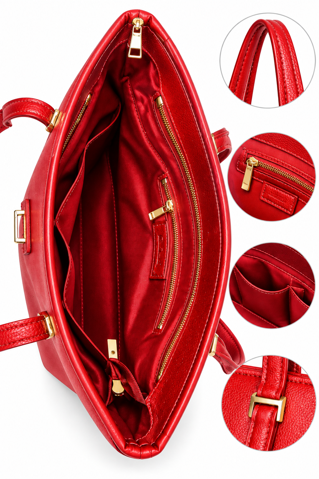 Luxury Red Zip-Top Tote Shoulder Bag - Cherry Red