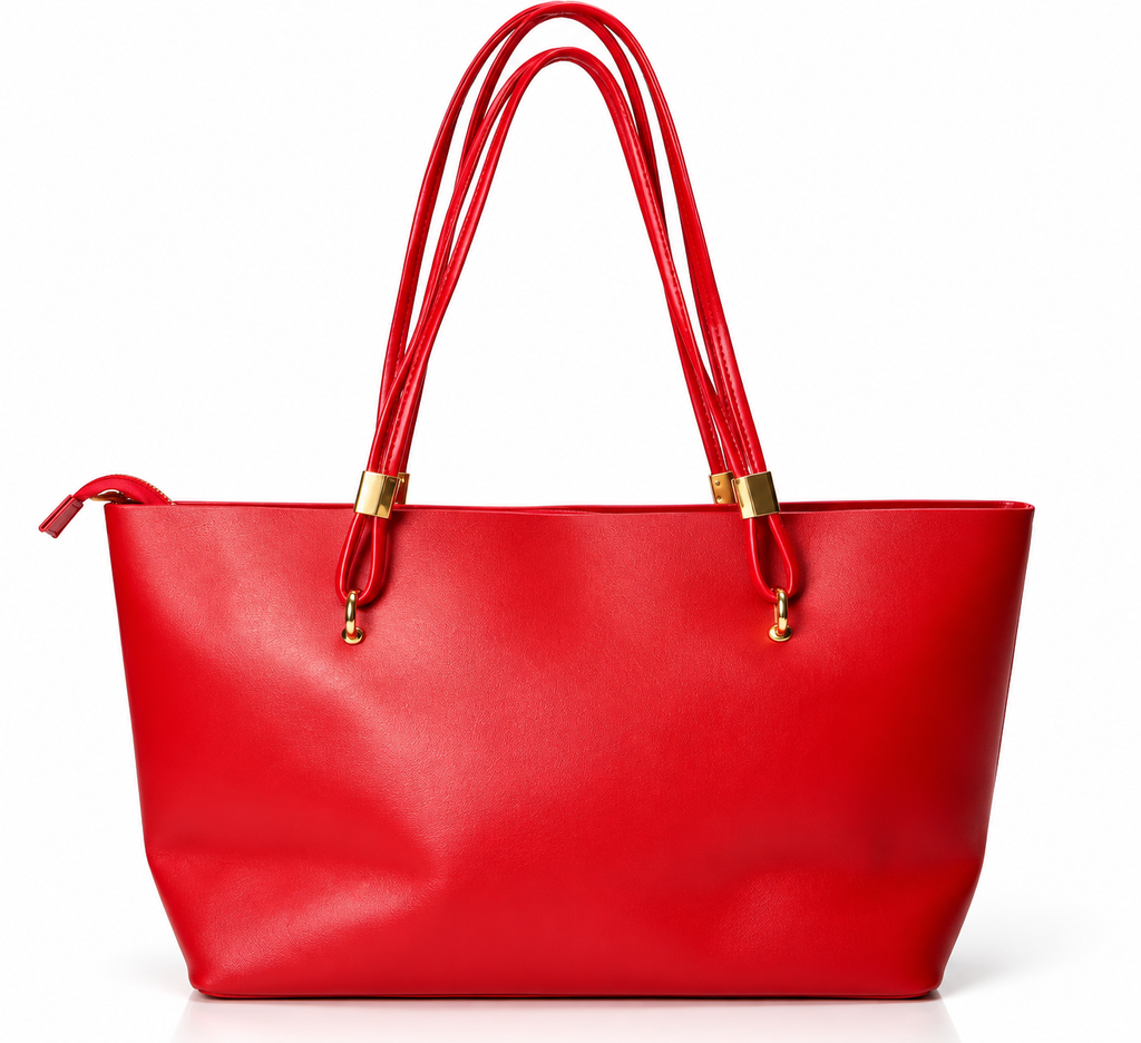 Luxury Red Zip-Top Tote Shoulder Bag - Cherry Red