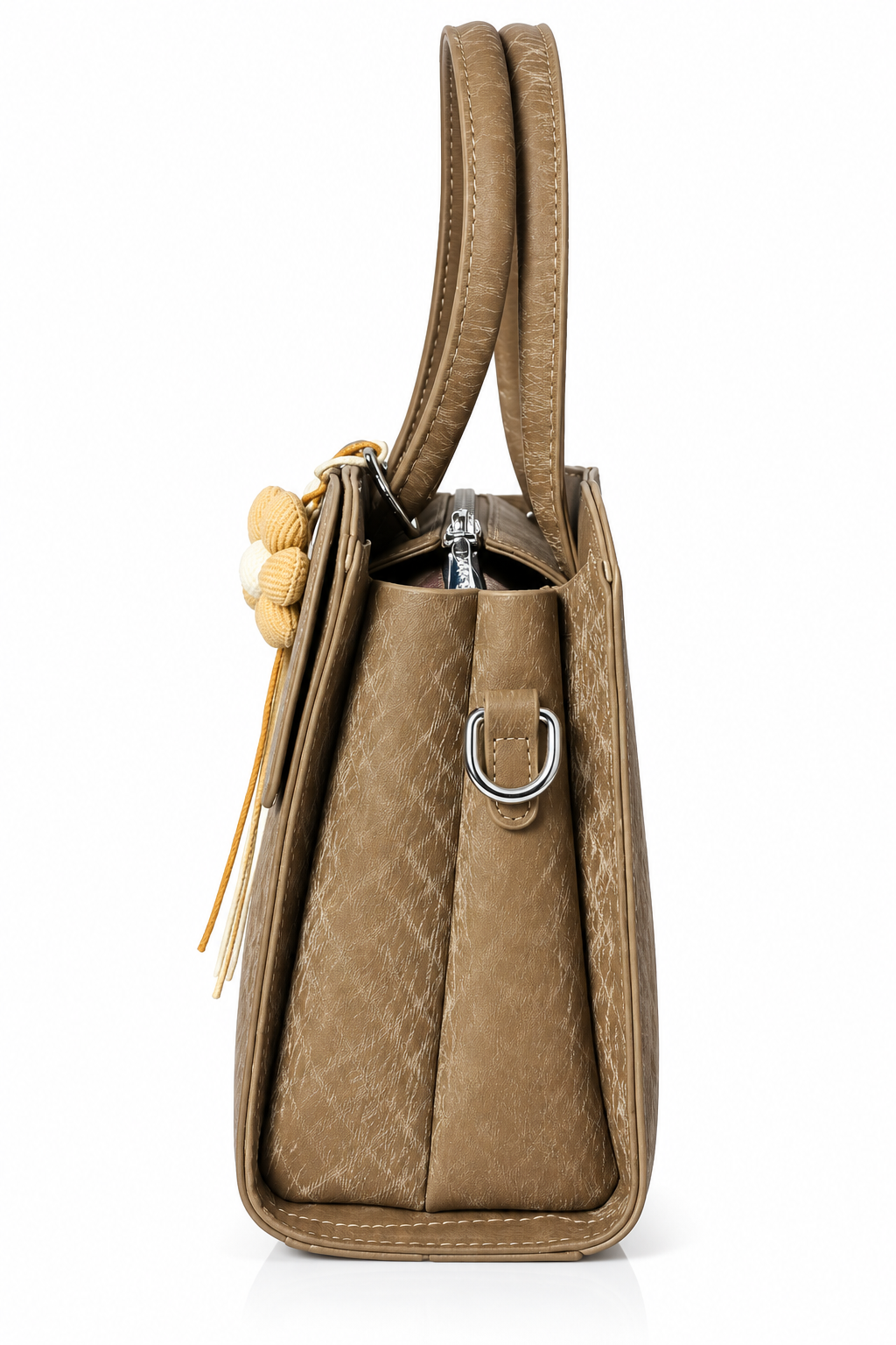 Women’s Elegant Structured Handbag with Flower Charm