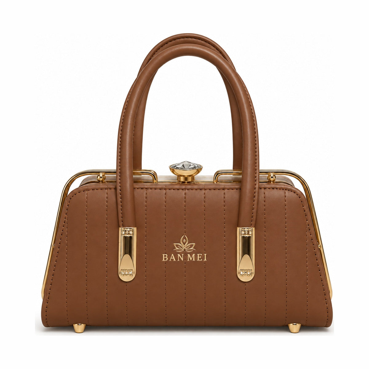 BAN MEI Quilted Frame Top-Handle Handbag - Brown