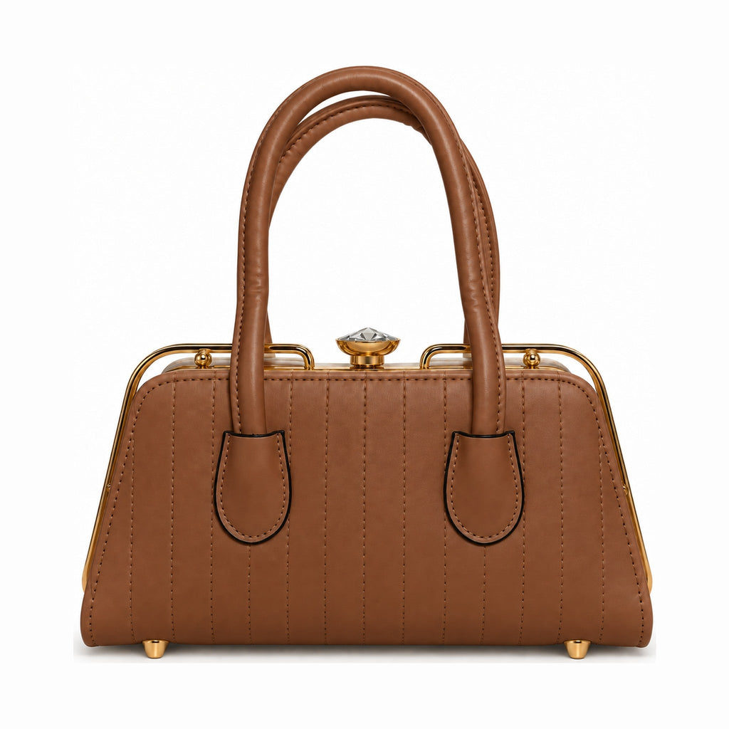 BAN MEI Quilted Frame Top-Handle Handbag - Brown
