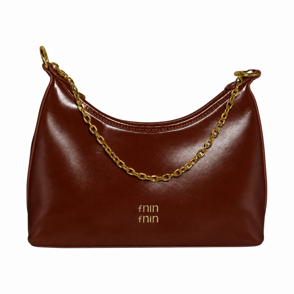 Sleek Crescent Chain Handbag - Maroon
