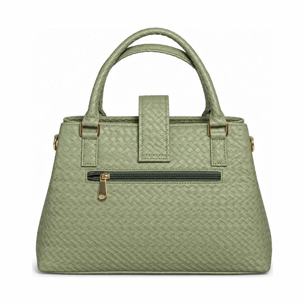 Woven-Texture Triangular Lock Handbag - Mint