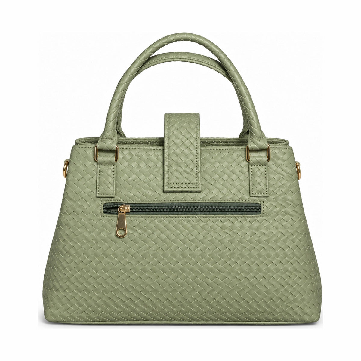 Woven-Texture Triangular Lock Handbag - Mint