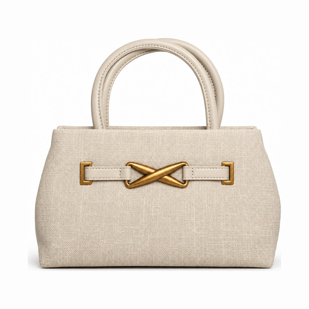Elegant Crossover Buckle Structured Handbag - Ivory
