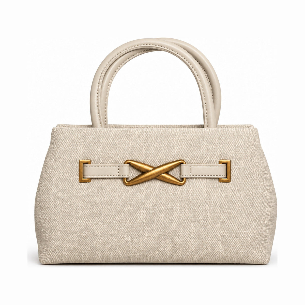 Elegant Crossover Buckle Structured Handbag - Ivory