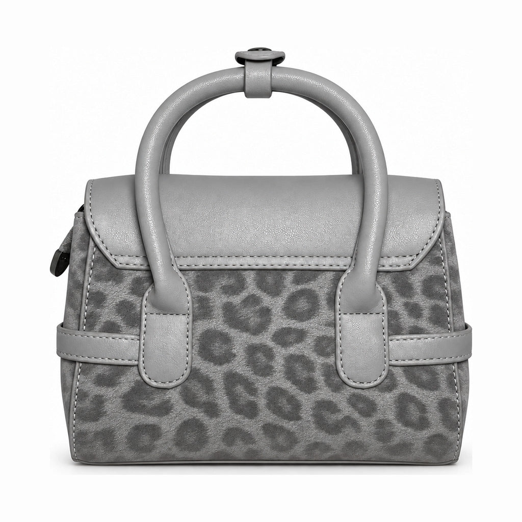 Leopard-Print Trim Twist-Lock Handbag - Grey