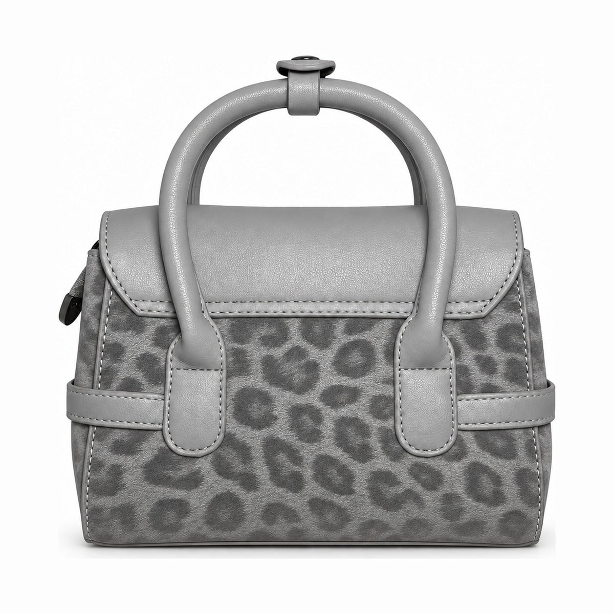 Leopard-Print Trim Twist-Lock Handbag - Grey