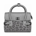 Leopard-Print Trim Twist-Lock Handbag - Grey