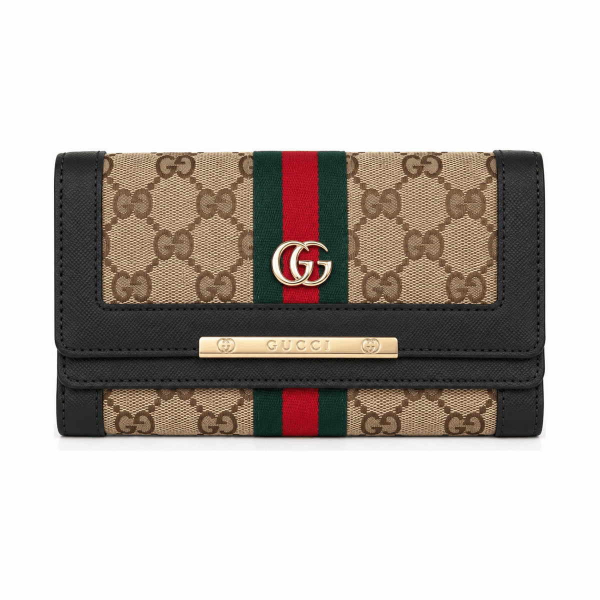 Gucci Style Signature Web Stripe Long Wallet - Black
