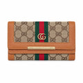 Gucci Style Signature Web Stripe Long Wallet - Tan