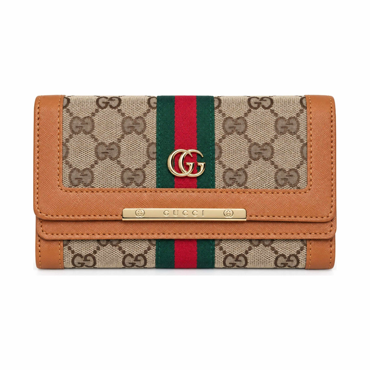 Gucci Style Signature Web Stripe Long Wallet - Tan