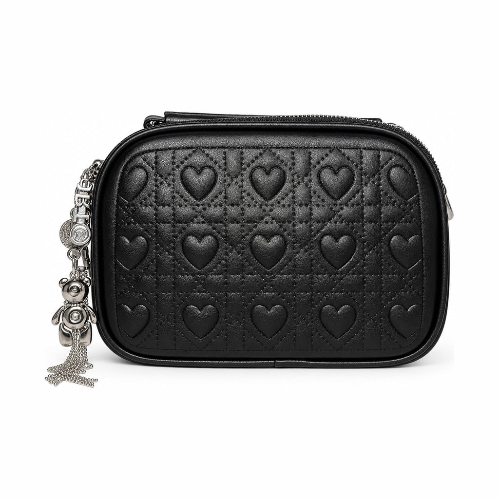 Trendy Double-Zip Cosmetic and Shoulder Bag - Black