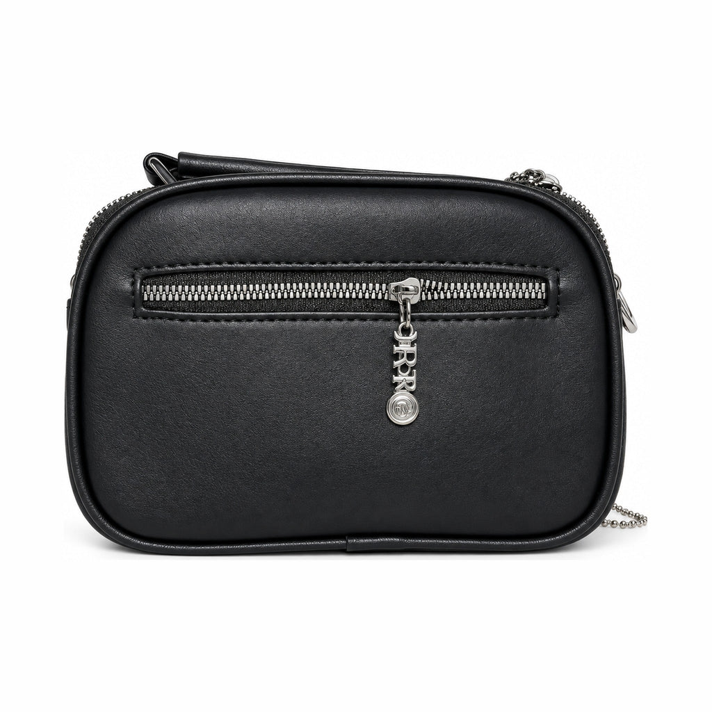 Trendy Double-Zip Cosmetic and Shoulder Bag - Black