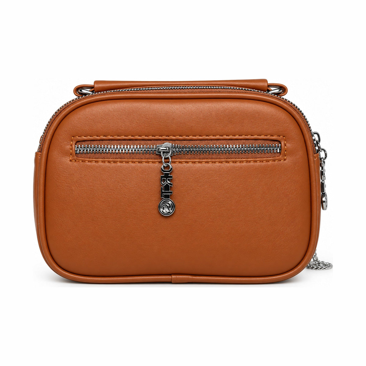 Trendy Double-Zip Cosmetic and Shoulder Bag - Tan