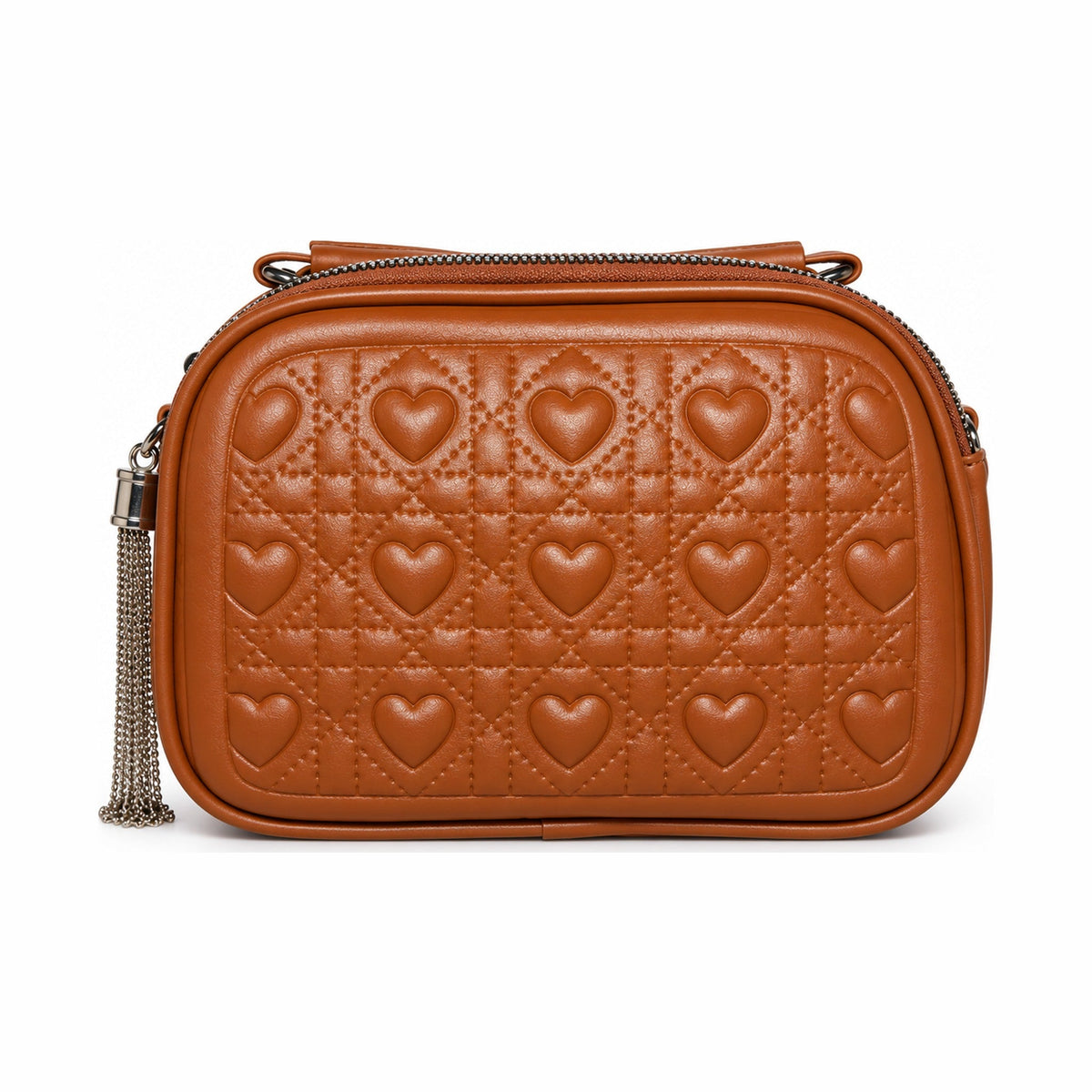 Trendy Double-Zip Cosmetic and Shoulder Bag - Tan