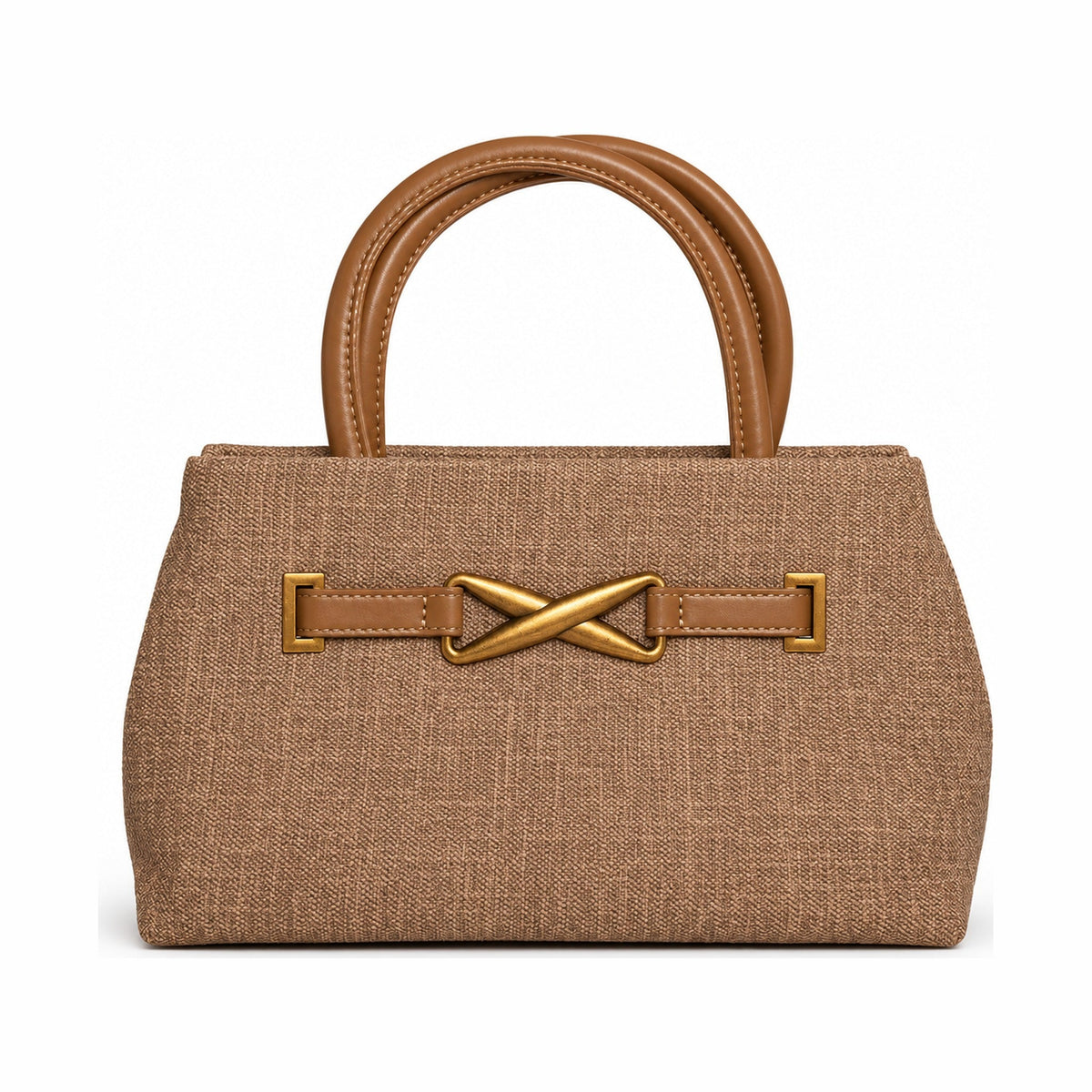 Elegant Crossover Buckle Structured Handbag - Peach