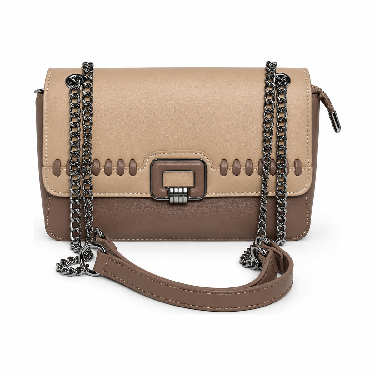 Longyoupin Metal Lock Flap Chain Bag - Ivory