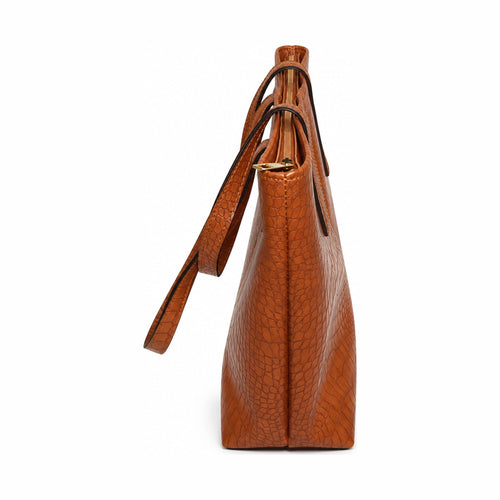 Crocodile Texture Luxury Large Tote Bag - Tan