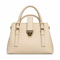 Woven-Texture Triangular Lock Handbag - Ivory