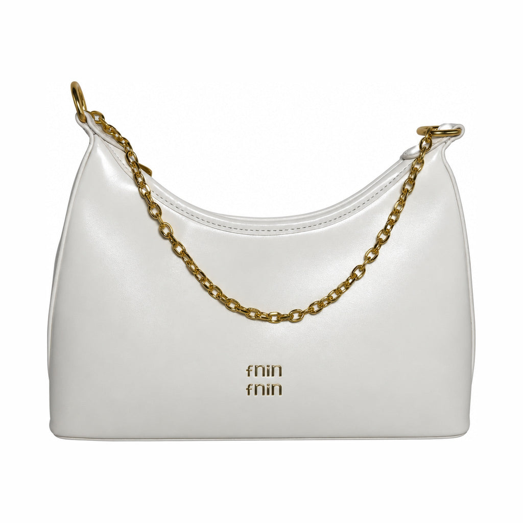 Sleek Crescent Chain Handbag - Ivory
