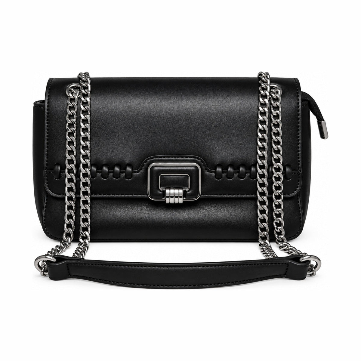 Longyoupin Metal Lock Flap Chain Bag - Black