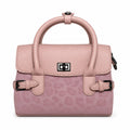 Leopard-Print Trim Twist-Lock Handbag - Pink