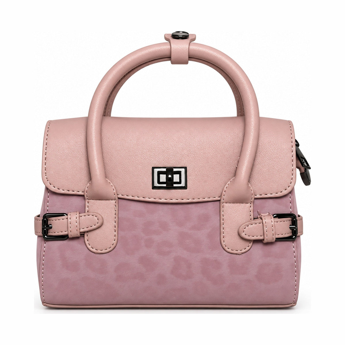 Leopard-Print Trim Twist-Lock Handbag - Pink