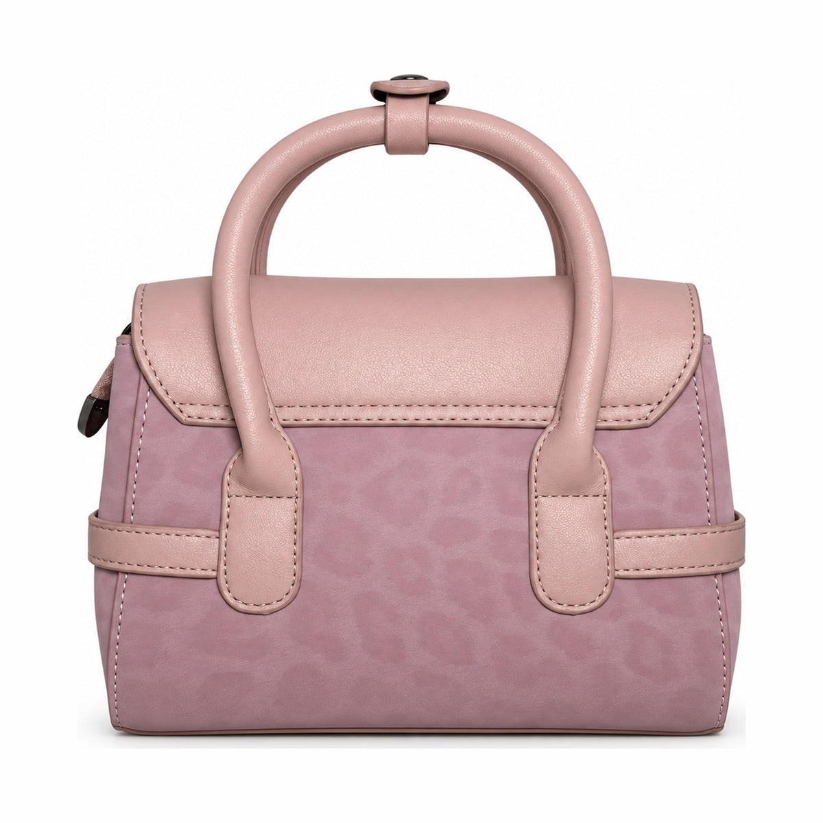 Leopard-Print Trim Twist-Lock Handbag - Pink