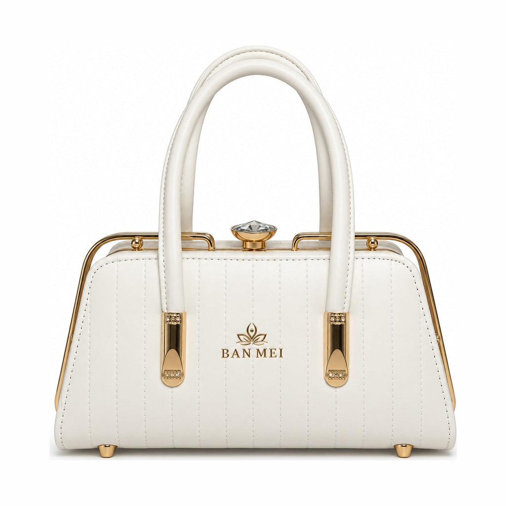 BAN MEI Quilted Frame Top-Handle Handbag - White