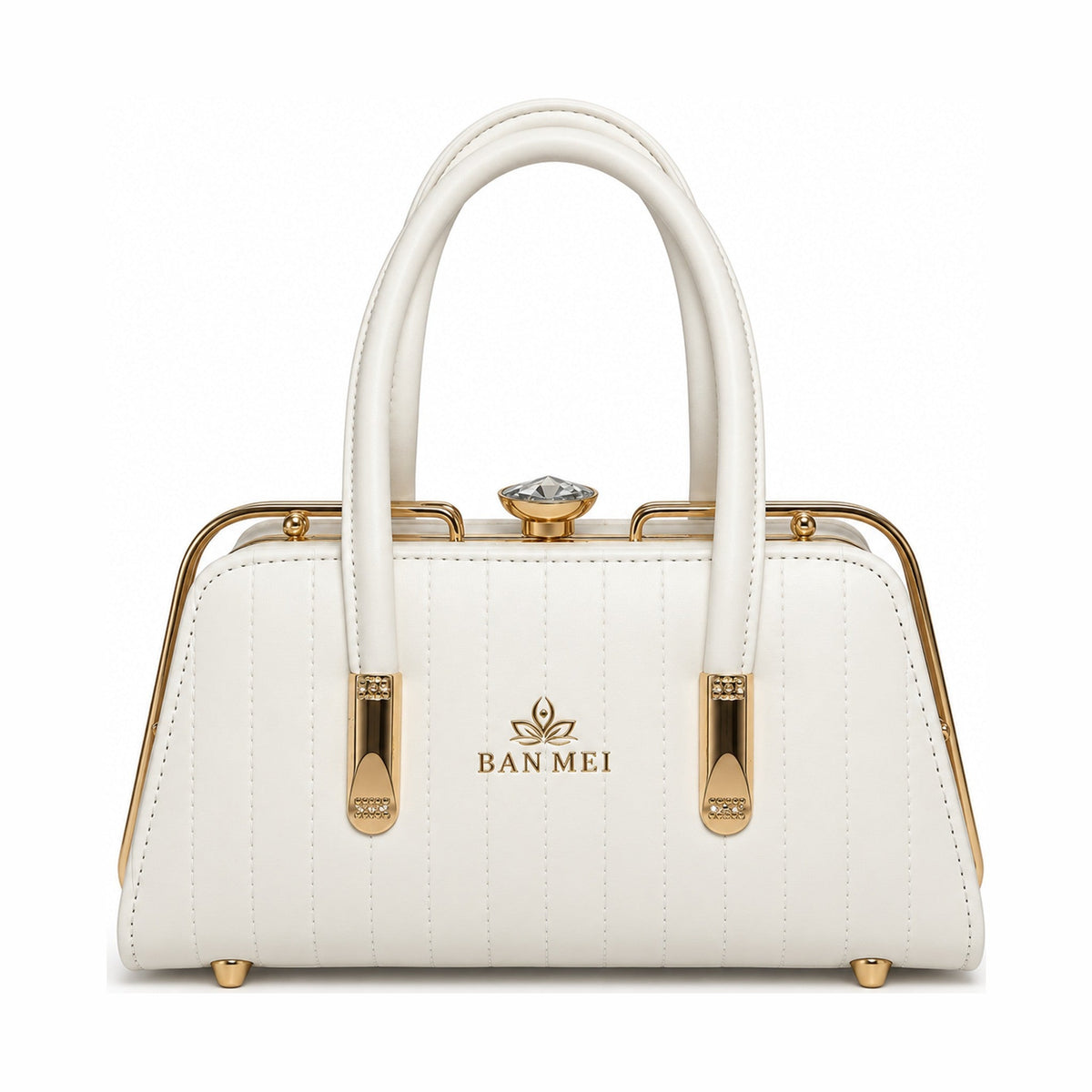 BAN MEI Quilted Frame Top-Handle Handbag - White