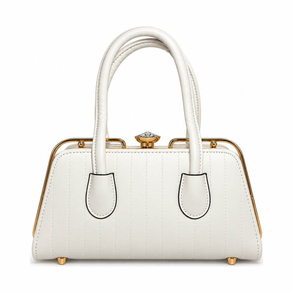 BAN MEI Quilted Frame Top-Handle Handbag - White