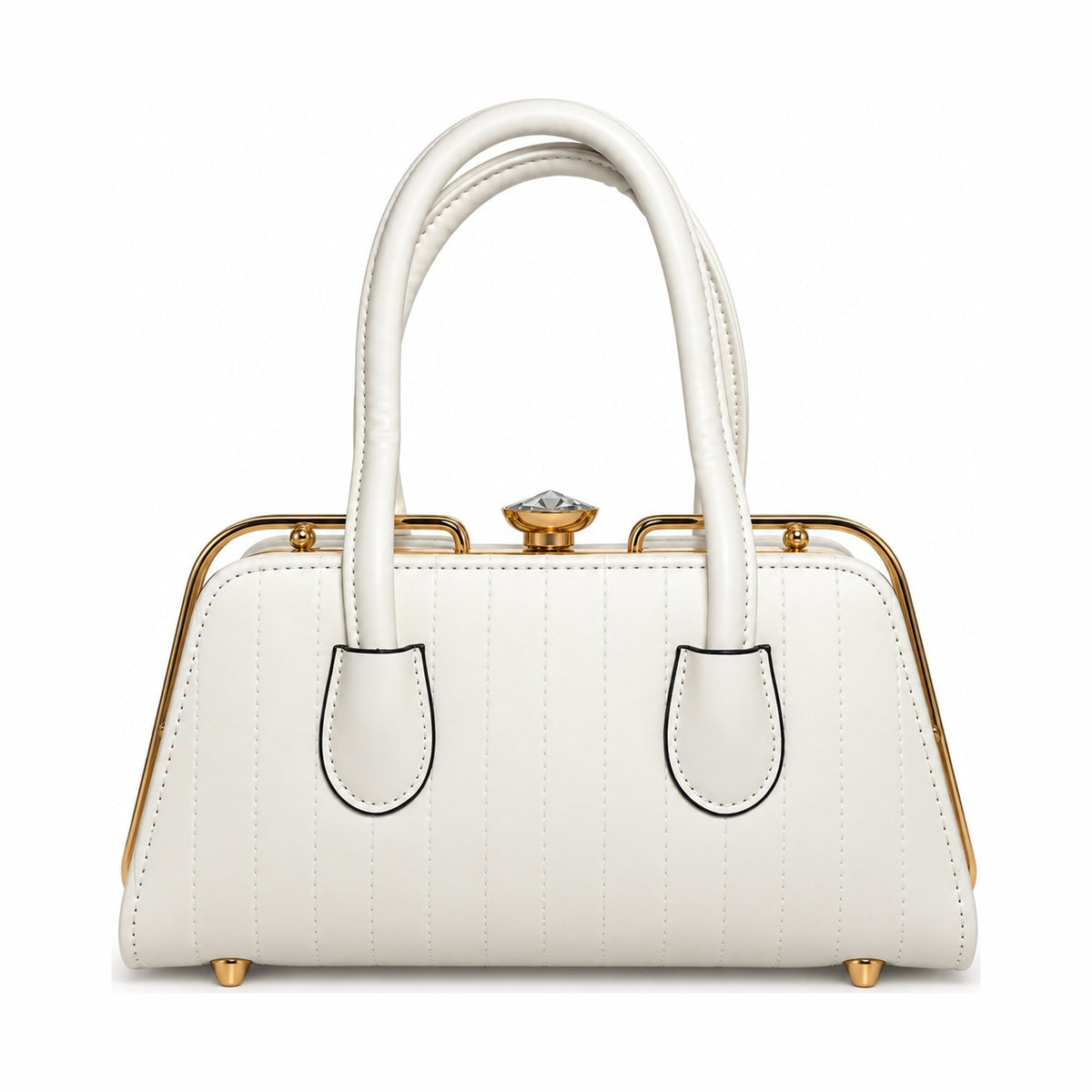 BAN MEI Quilted Frame Top-Handle Handbag - White