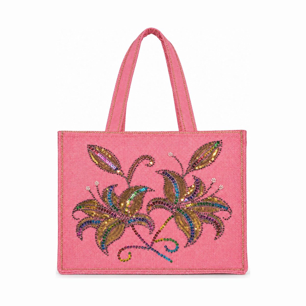 Handcrafted Sequin and Beadwork Designer Handbag - Pink
