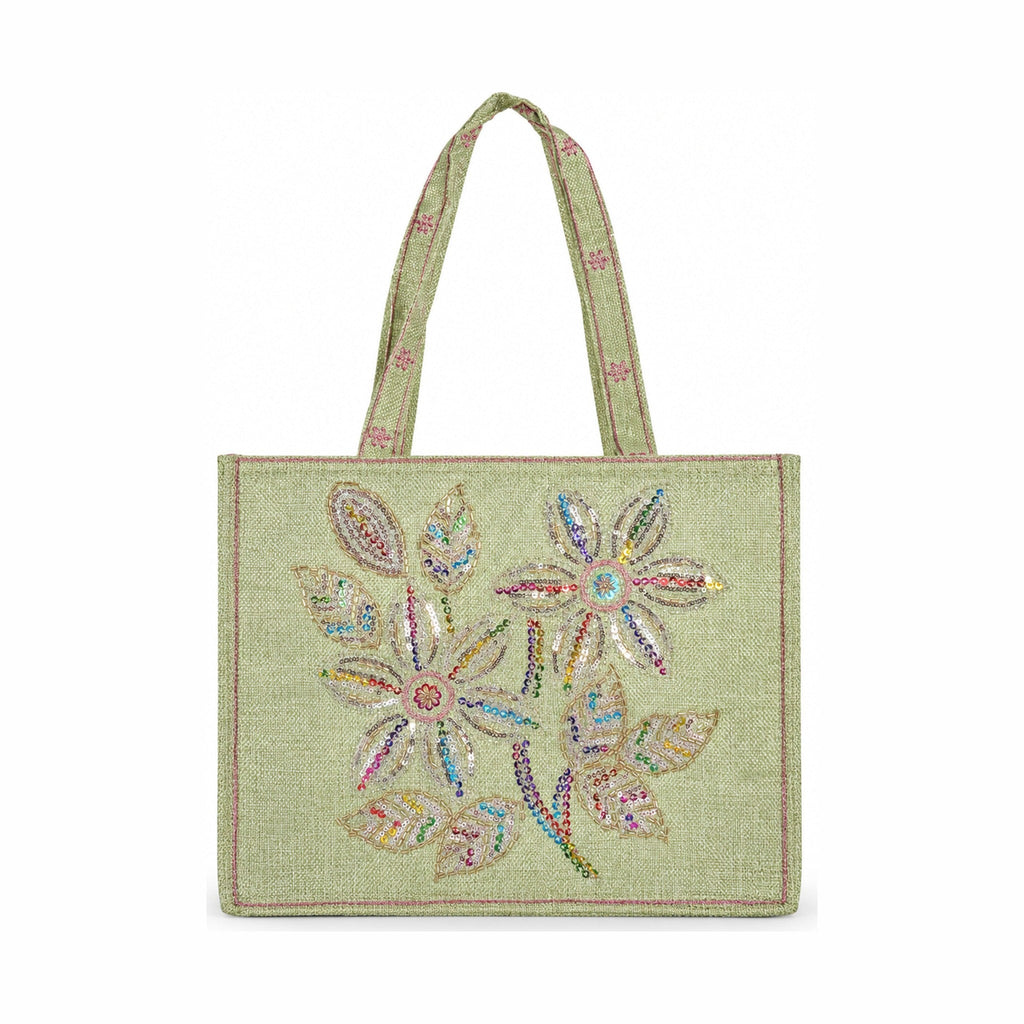Handcrafted Sequin and Beadwork Designer Handbag - Sage Green