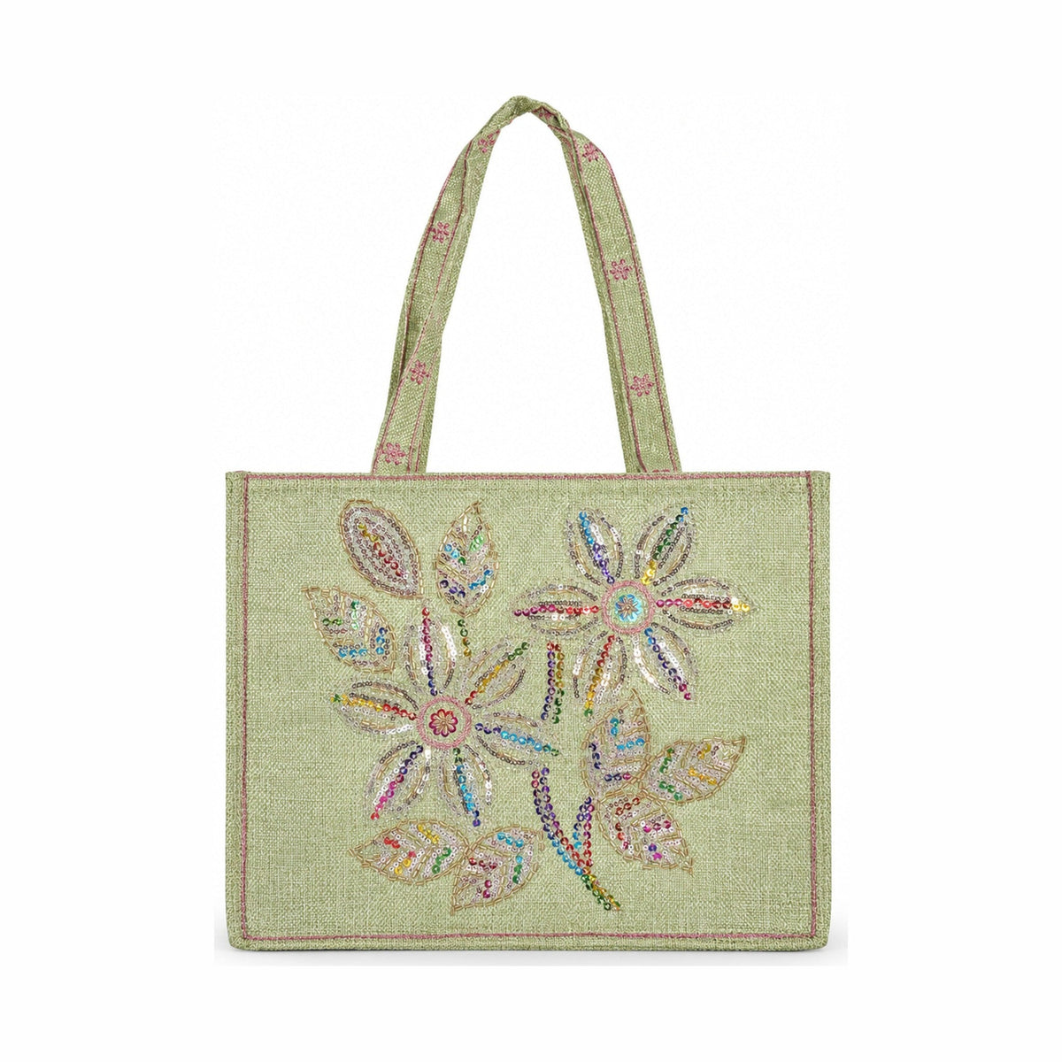 Handcrafted Sequin and Beadwork Designer Handbag - Sage Green